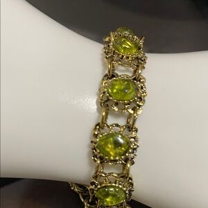 Vintage Gold-Tone Bracelet with Lime Green Stones with clasp closure